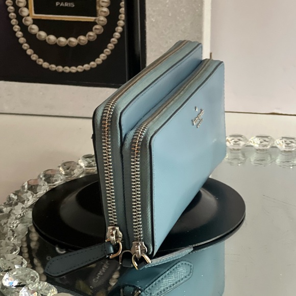 Kate Spade blue Leather Anita Patterson Drive doble zipper Wallet wrislet - Picture 3 of 17